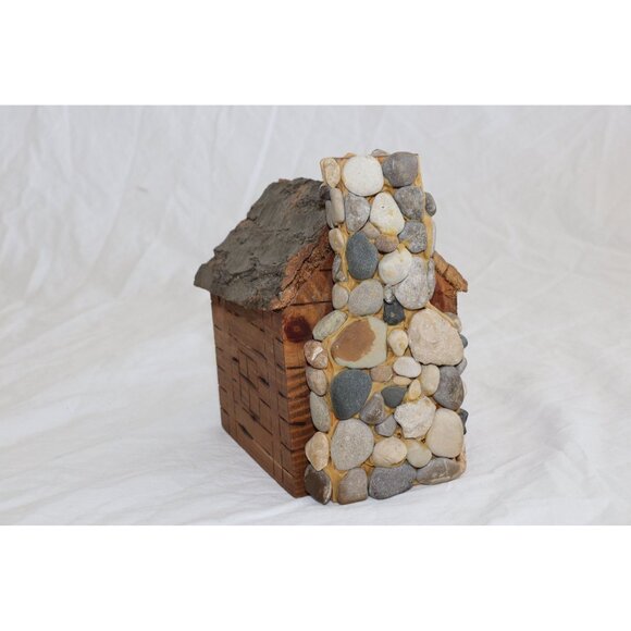 Vintage "Home With Stone Chimney" Stone Folk Art Work T. Johnston Tree Hugger JV - Picture 1 of 5